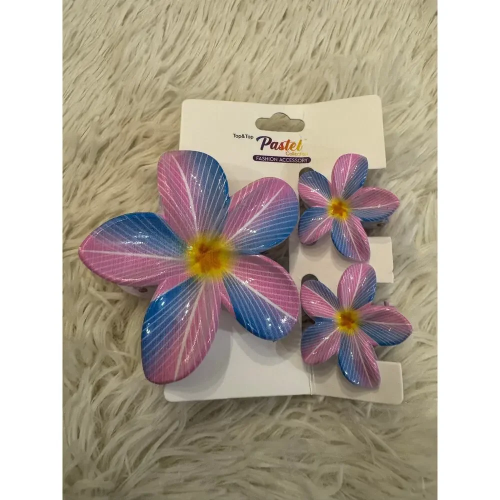 Hawaiian flower hair clip claw set of 3 colorful